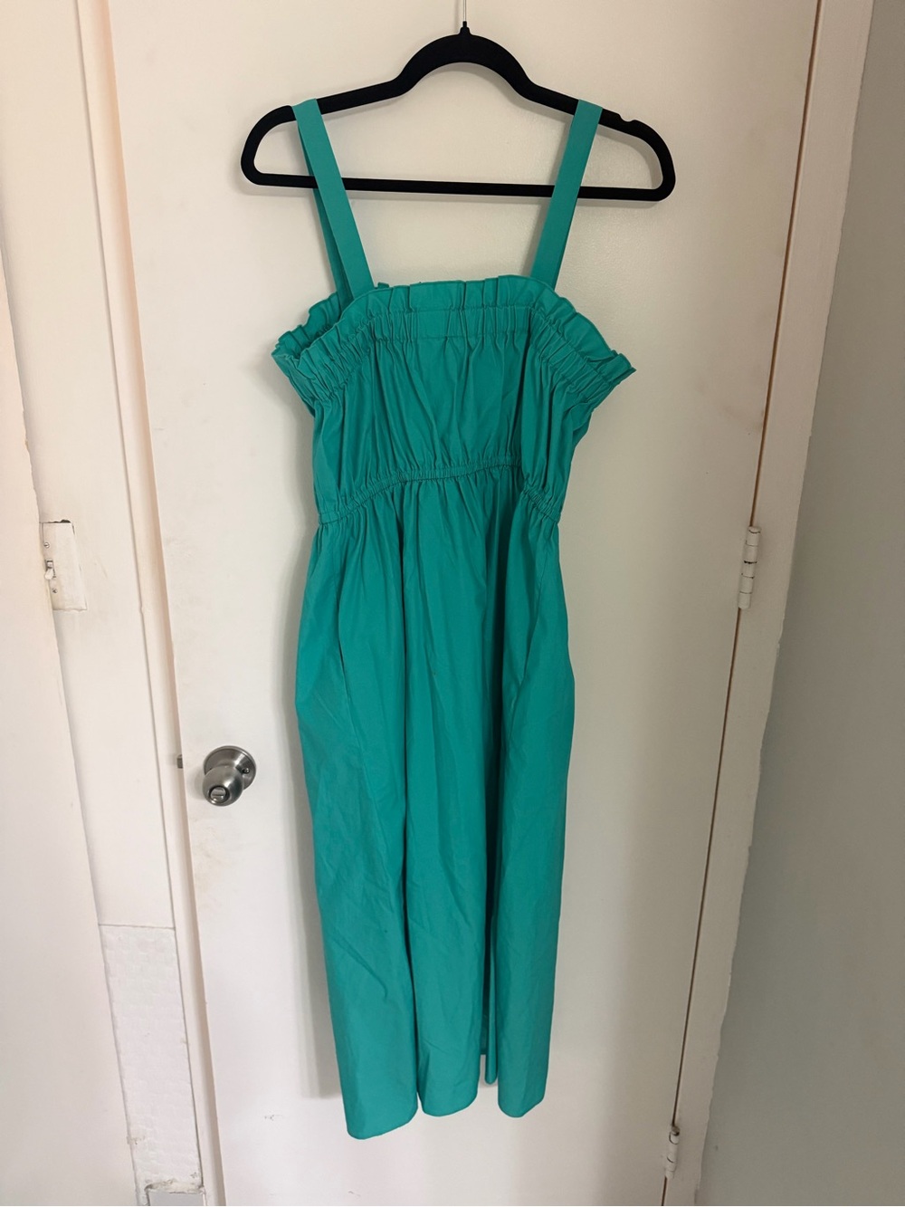 POPLIN ELASTIC-GATHER MIDI DRESS - Picture 5 of 6